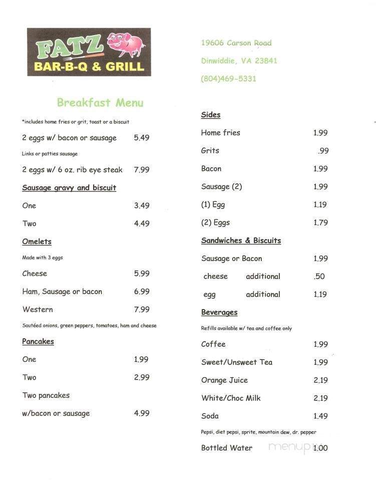 Fats BBQ and Grill - Dinwiddie, VA menu_pic