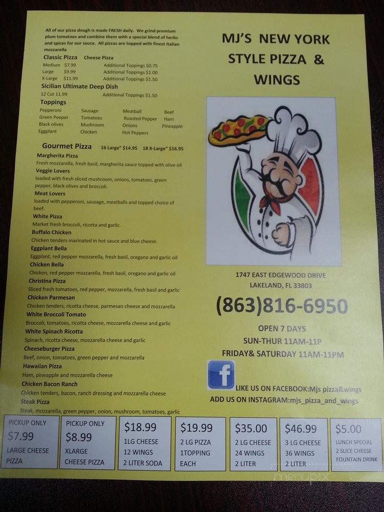 MJ's New York Style Pizza & Wings - Lakeland, FL menu_pic
