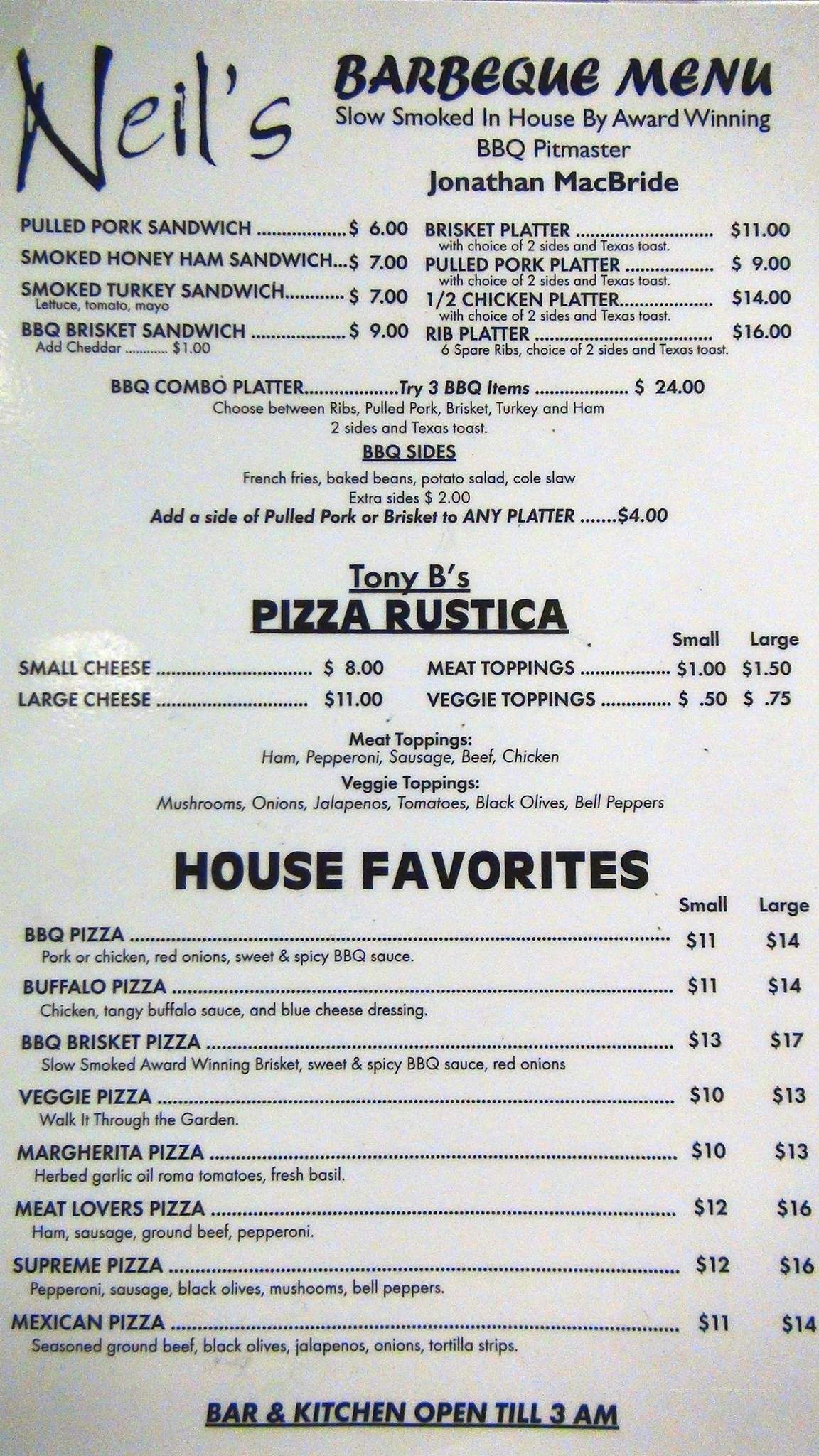 Neil's Bar - Memphis, TN menu_pic