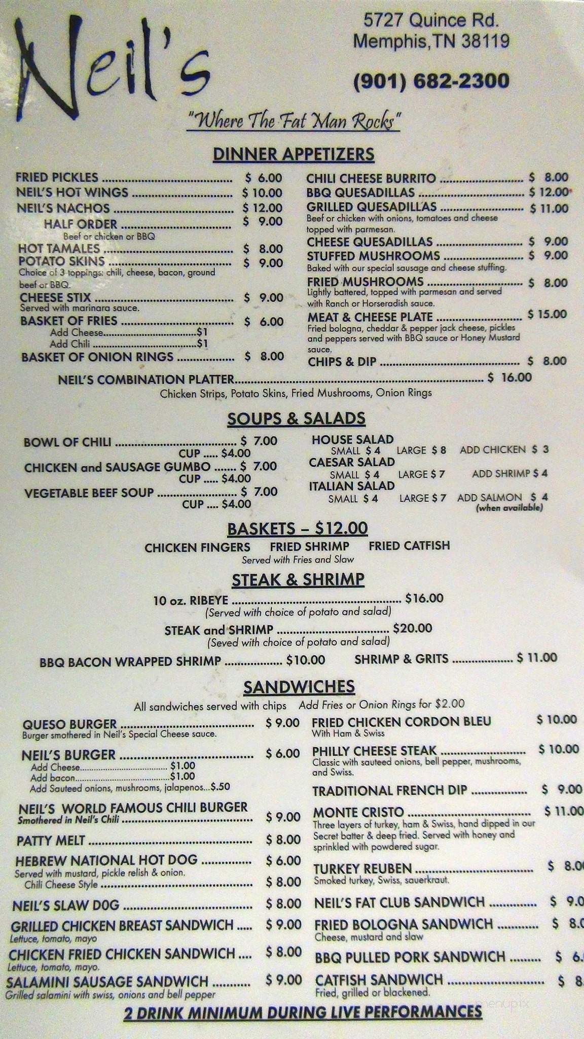 Neil's Bar - Memphis, TN menu_pic