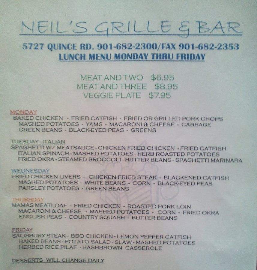 Neil's Bar - Memphis, TN menu_pic