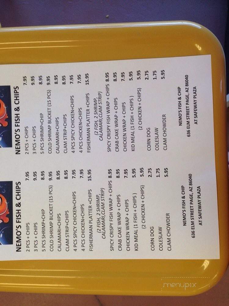 Nemo's Fish & Chips - Page, AZ menu_pic