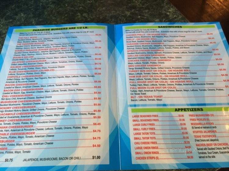 Paradise Burger - Kaufman, TX menu_pic