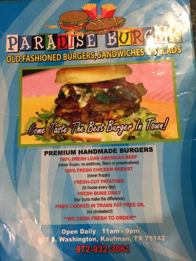 Paradise Burger - Kaufman, TX menu_pic