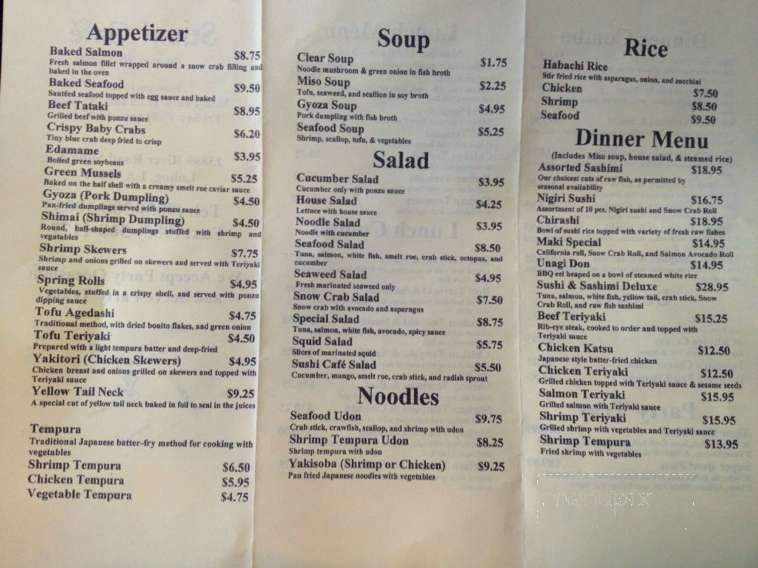Sushi Cafe - Luling, LA menu_pic