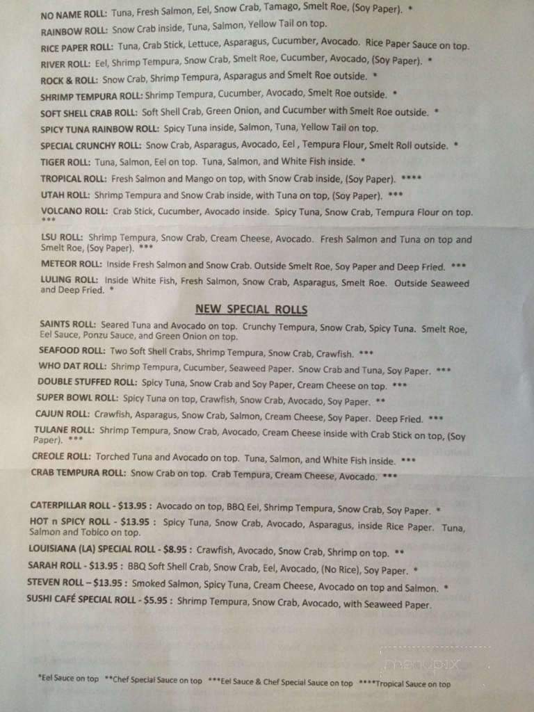 Sushi Cafe - Luling, LA menu_pic