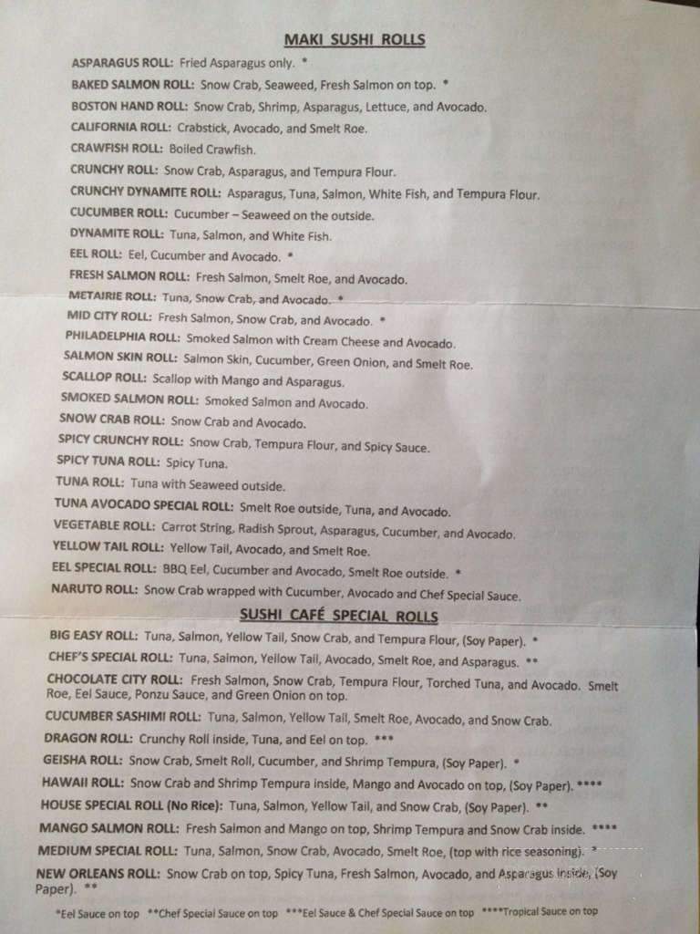 Sushi Cafe - Luling, LA menu_pic