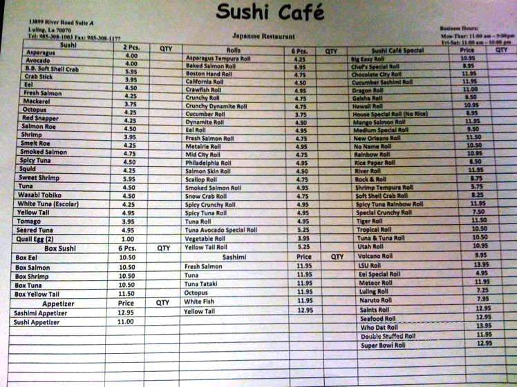 Sushi Cafe - Luling, LA menu_pic