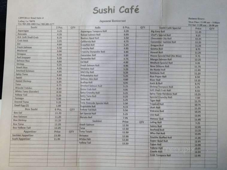 Sushi Cafe - Luling, LA menu_pic