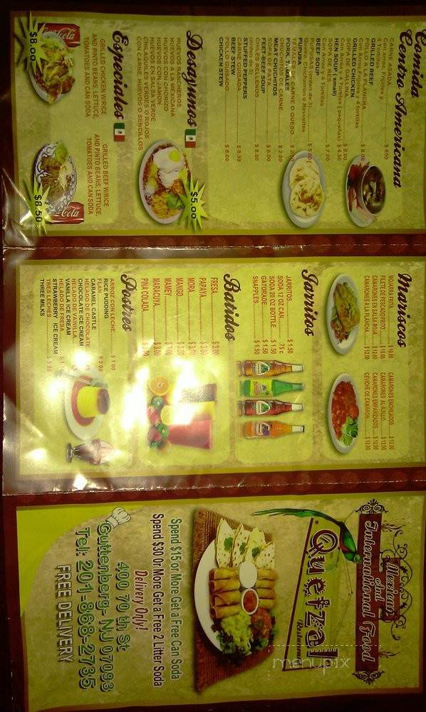 Quetzal Restaurant - Guttenberg, NJ menu_pic