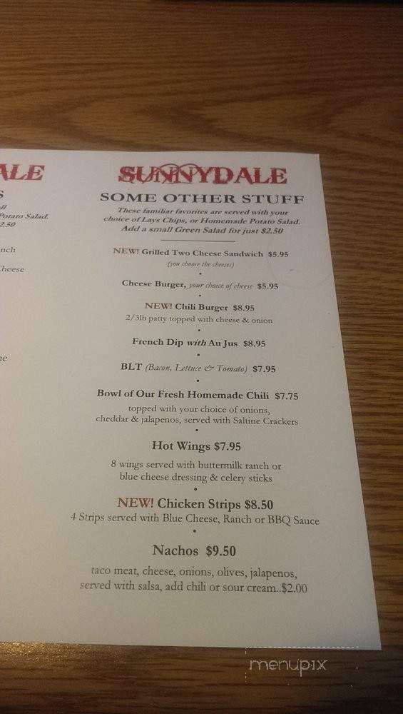 Sunnydale Saloon - SeaTac, WA menu_pic