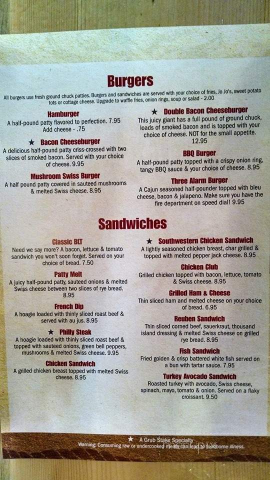 Grub-Stake - Helena, MT menu_pic