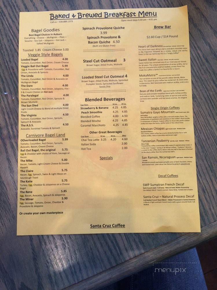 Baked & Brewed - Auburn, CA menu_pic