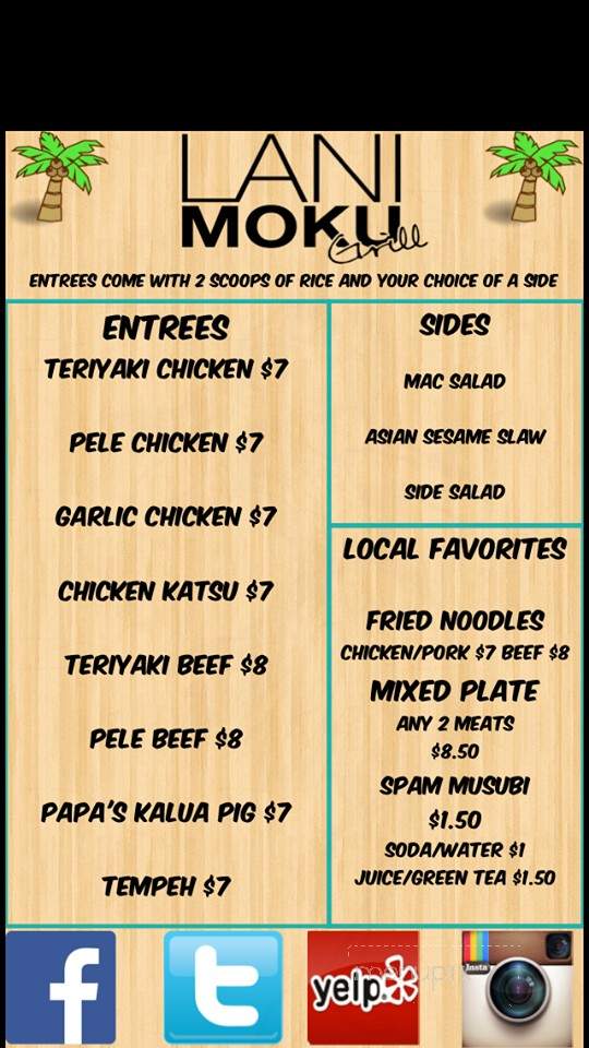 Lani Moku Grill - Eugene, OR menu_pic