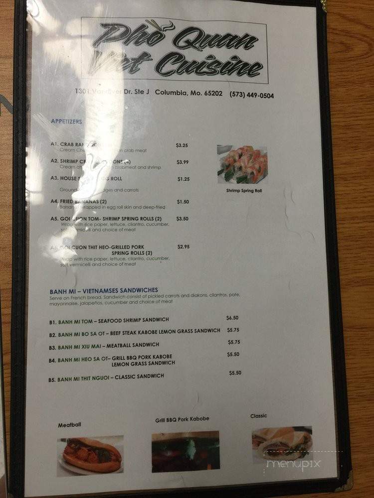 Pho Quan Viet Cuisine - Columbia, MO menu_pic