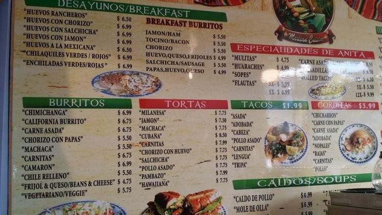 Anita's Taco Shop - Escondido, CA menu_pic