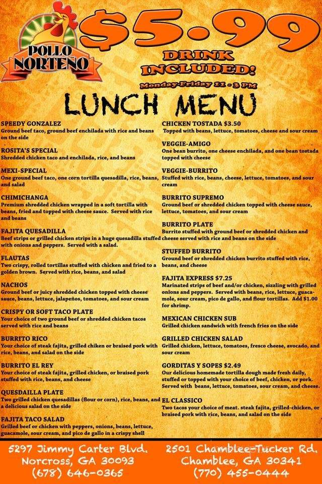 Pollo Norteno - Chamblee, GA menu_pic