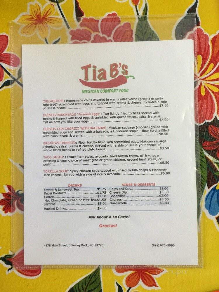 Tia B's - Chimney Rock, NC menu_pic