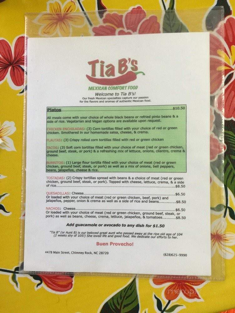 Tia B's - Chimney Rock, NC menu_pic