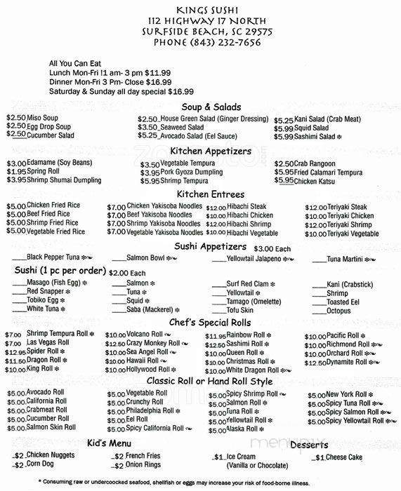 Kings Sushi - Surfside Beach, SC menu_pic