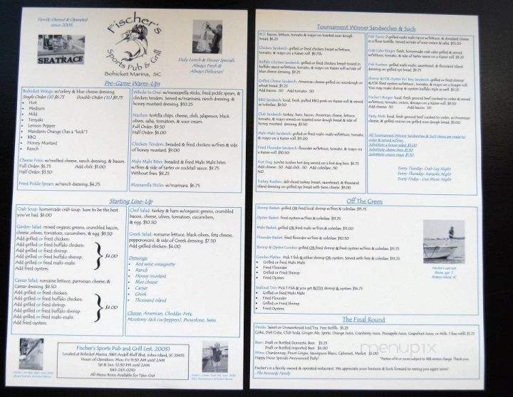 Fischer's Sports Pub and Grill - Johns Island, SC menu_pic