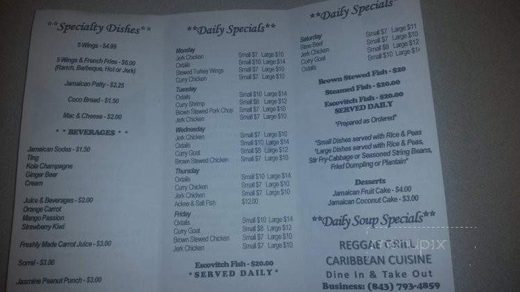 Reggae Grill - Charleston, SC menu_pic