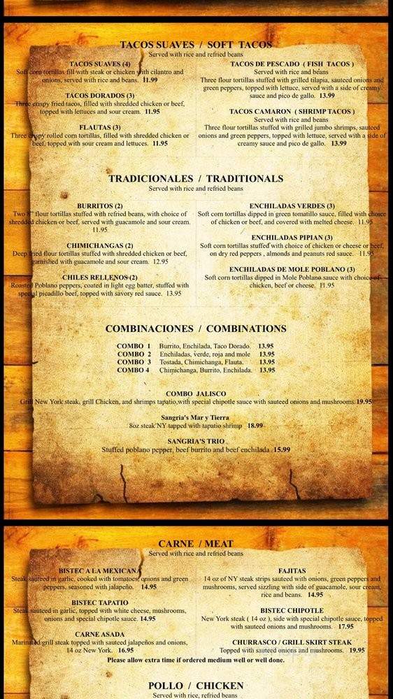 Sangria's Mexican Restaurant - Congers, NY menu_pic