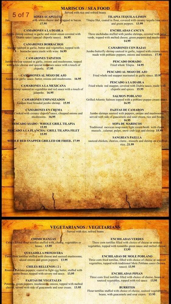 Sangria's Mexican Restaurant - Congers, NY menu_pic