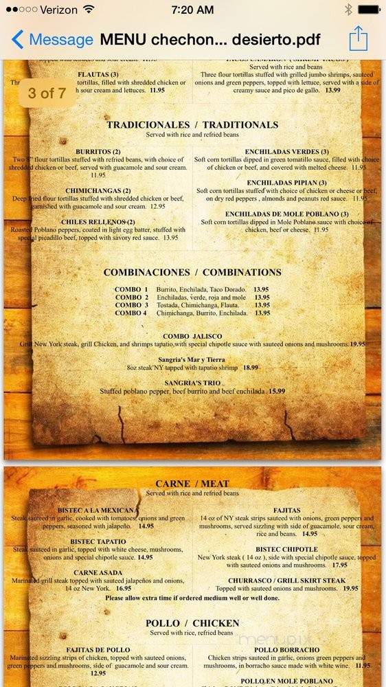 Sangria's Mexican Restaurant - Congers, NY menu_pic