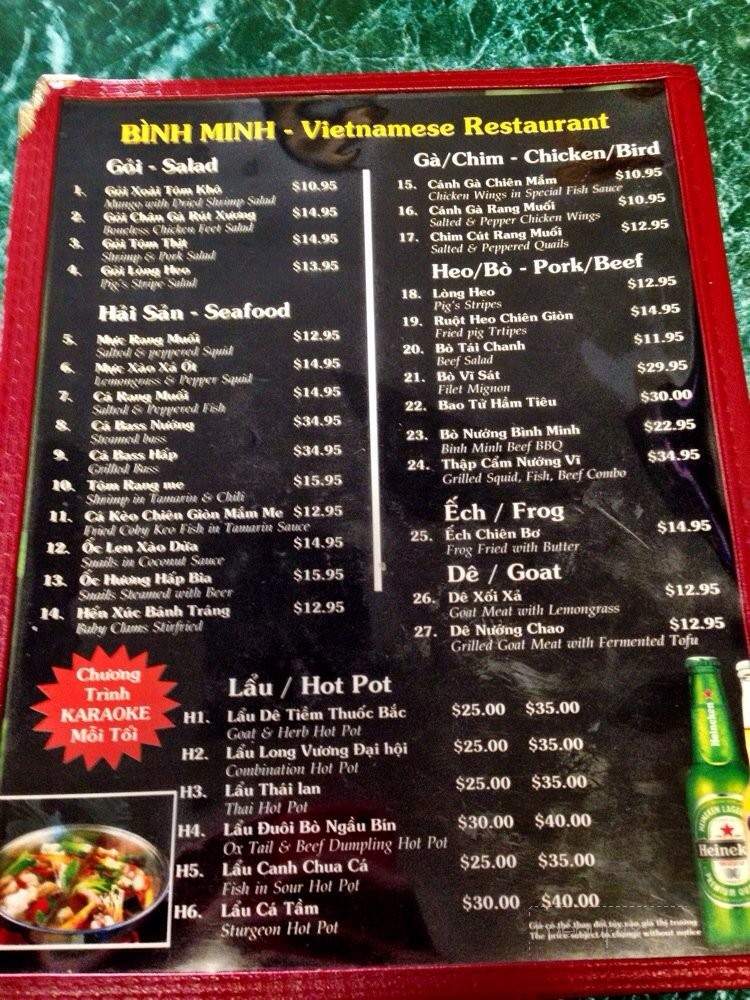 Binh Minh Vietnamese Restaurant - Sacramento, CA menu_pic