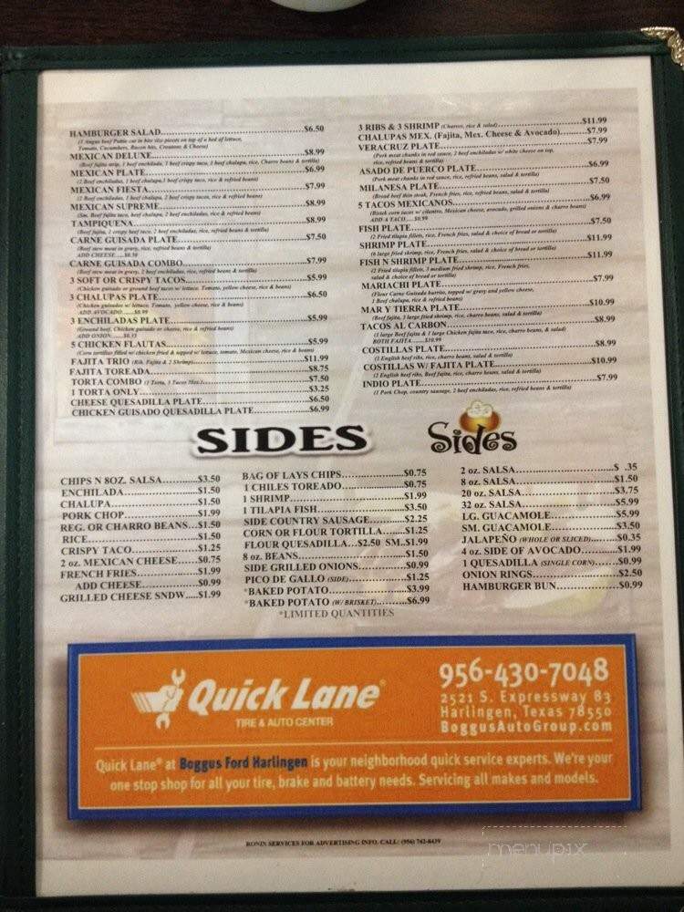Tejano Grill - Harlingen, TX menu_pic