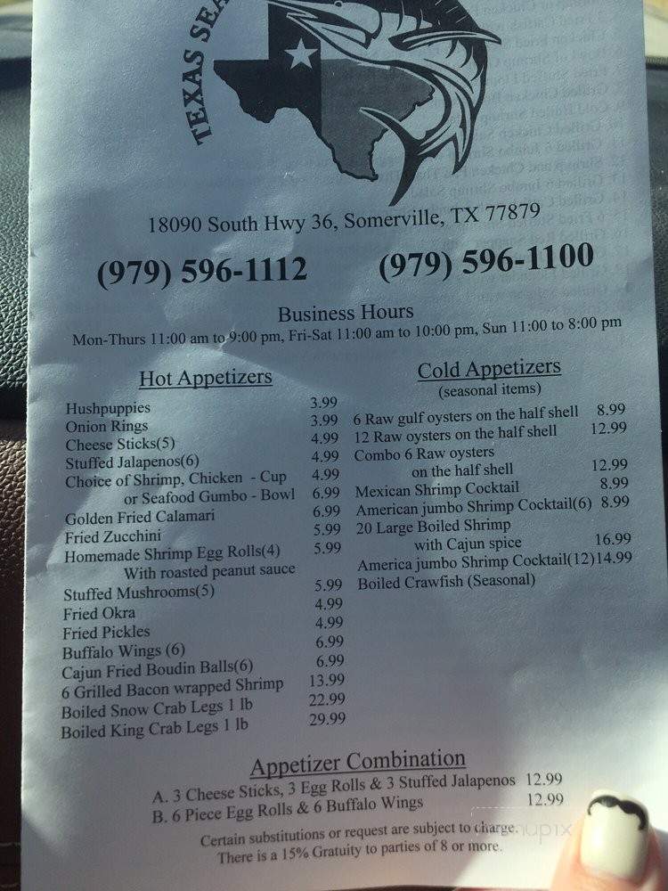 Texas Seafood & Steak House - Somerville, TX menu_pic