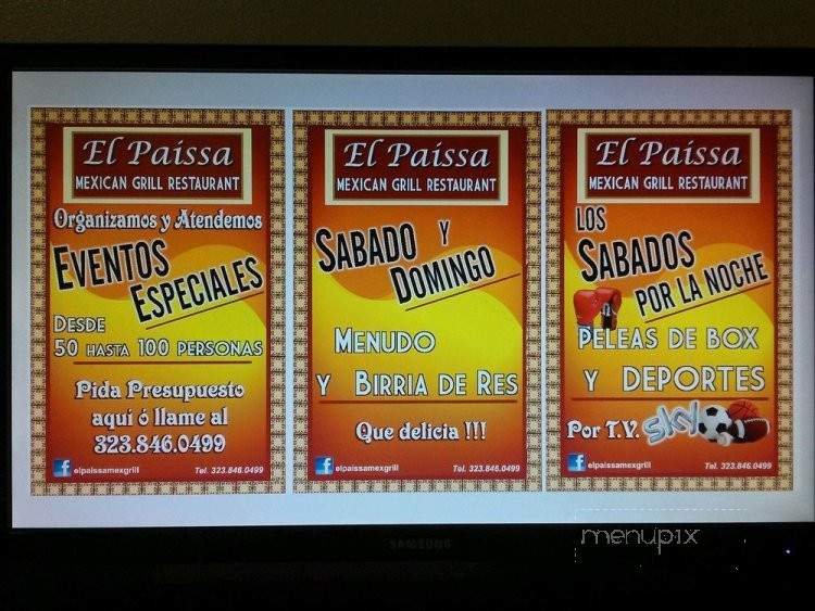 El Paissa Mexican Grill - Los Angeles, CA menu_pic