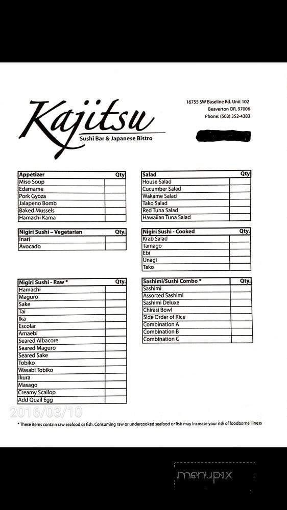 Kajitsu Sushi - Beaverton, OR menu_pic