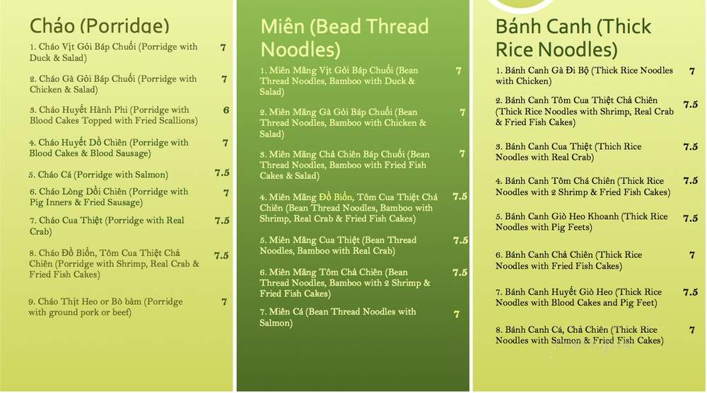 Tu Thanh - San Diego, CA menu_pic