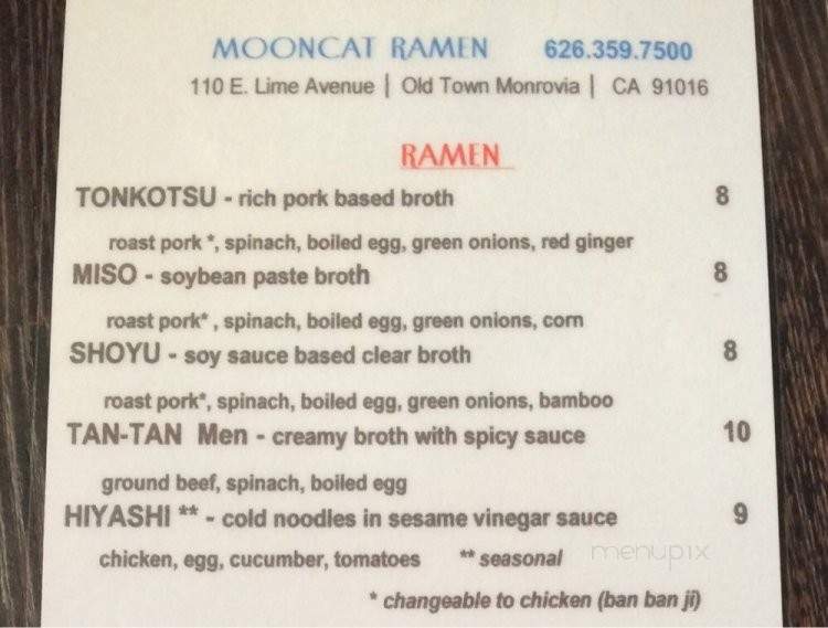 MoonCat Ramen - Monrovia, CA menu_pic
