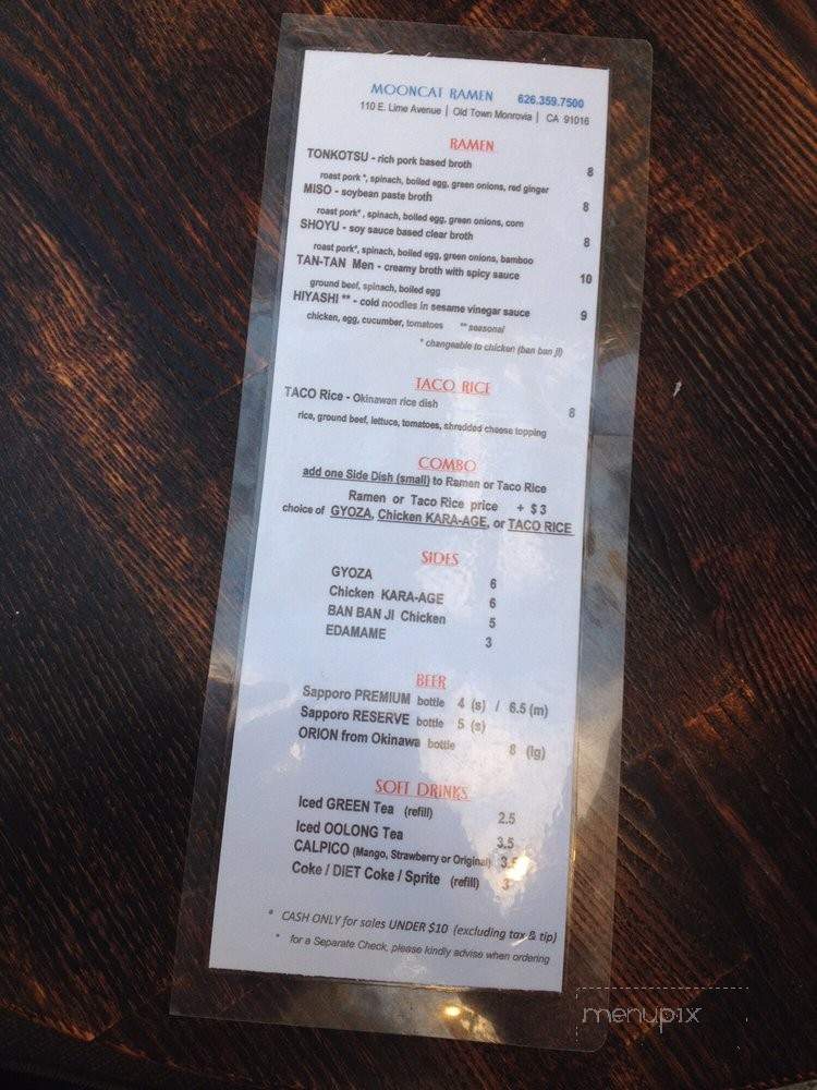 MoonCat Ramen - Monrovia, CA menu_pic