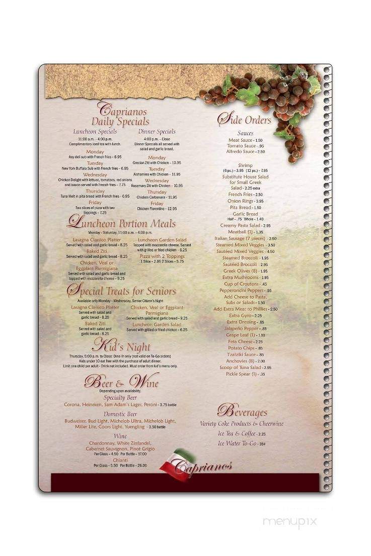 Capriano's Italian Cuisine - Salisbury, NC menu_pic