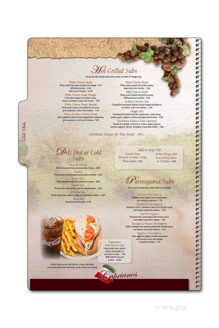 Capriano's Italian Cuisine - Salisbury, NC menu_pic
