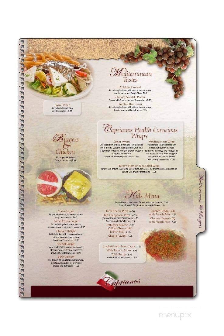 Capriano's Italian Cuisine - Salisbury, NC menu_pic