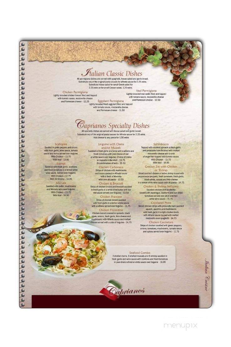 Capriano's Italian Cuisine - Salisbury, NC menu_pic