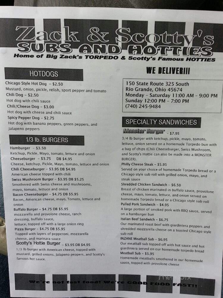 Zack & Scotty's Subs & Hotties - Rio Grande, OH menu_pic