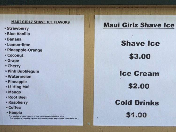 Maui Girlz Shave Ice - Kahului, HI menu_pic