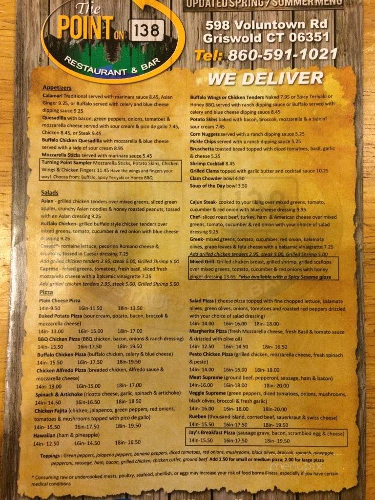 The Point on 138 Restaurant & Bar - Griswold, CT menu_pic