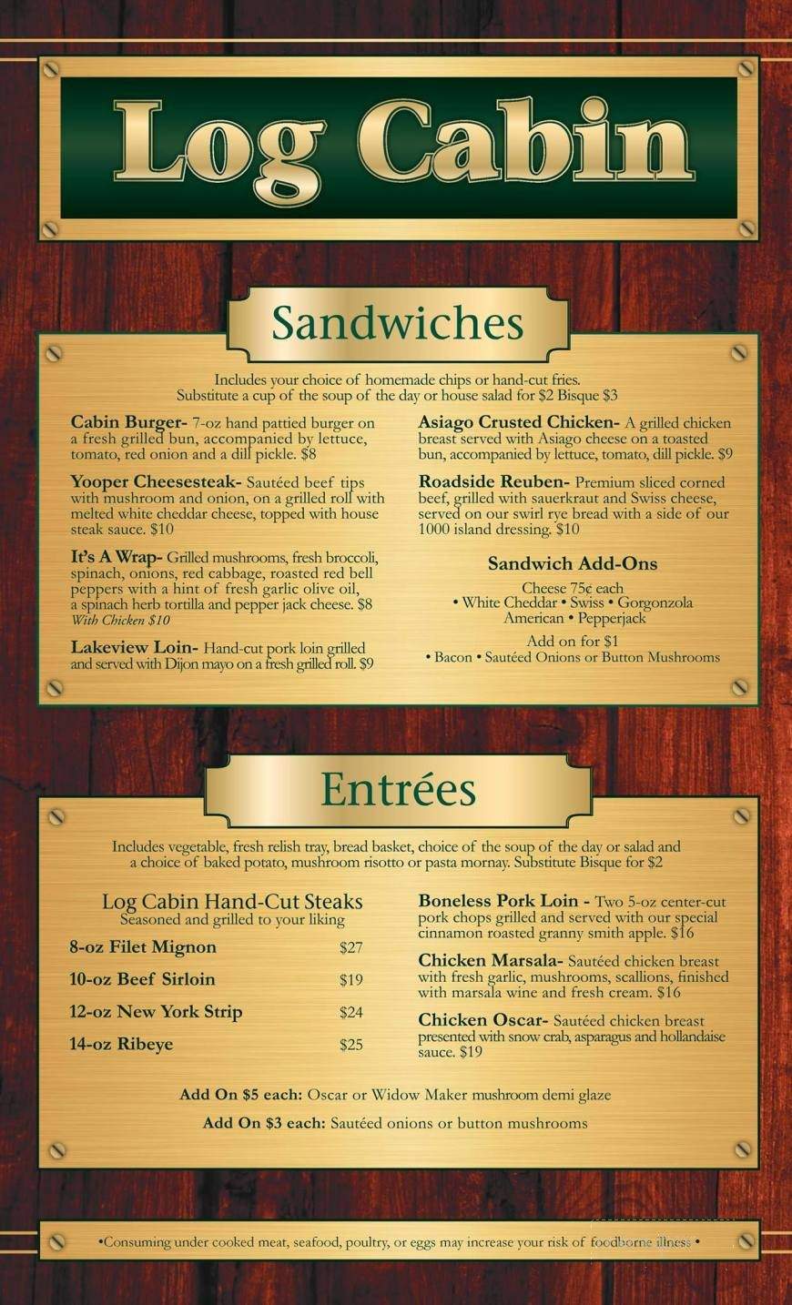 Log Cabin Grill & Bar - Gladstone, MI menu_pic
