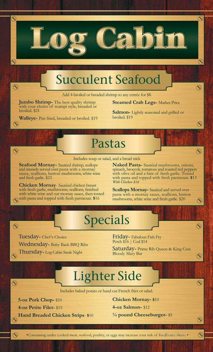 Log Cabin Grill & Bar - Gladstone, MI menu_pic