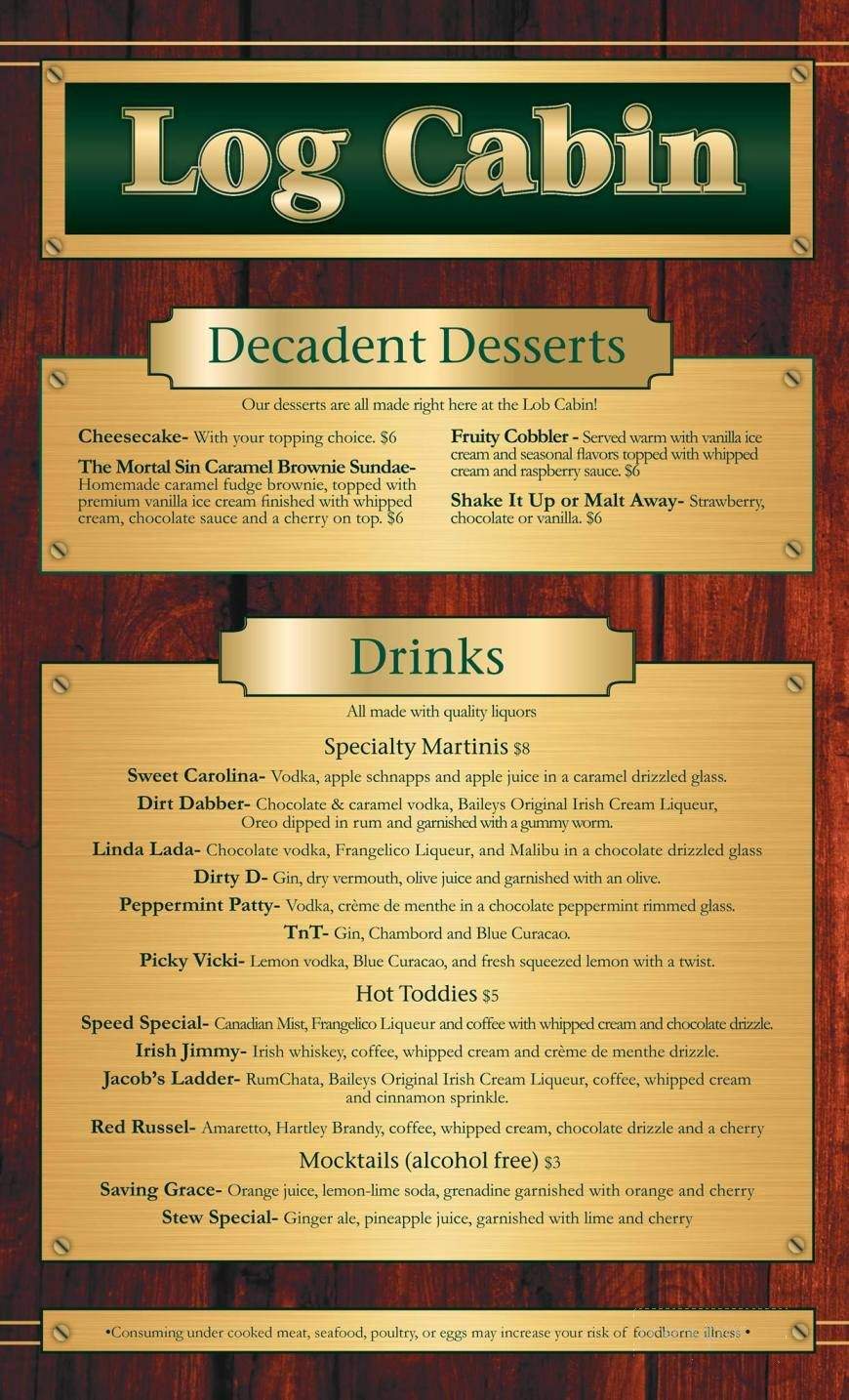 Log Cabin Grill & Bar - Gladstone, MI menu_pic
