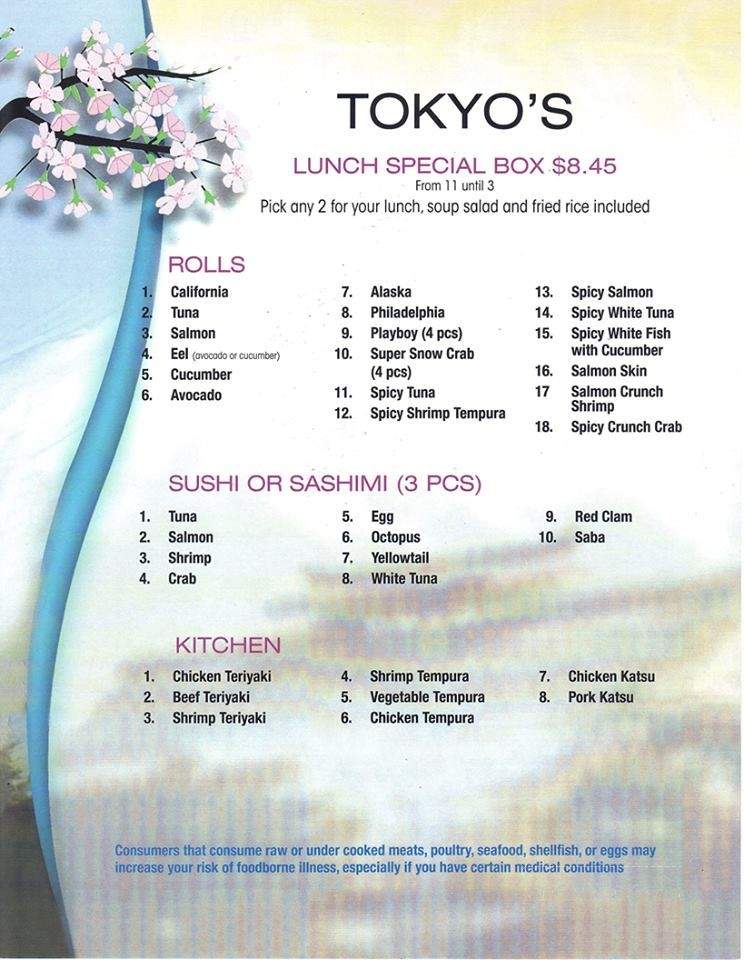 Tokyo Japanese Restaurant - Statesboro, GA menu_pic