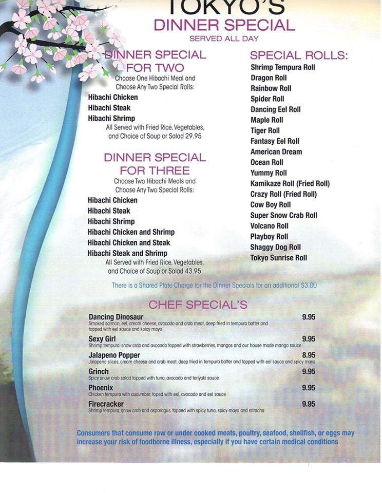 Tokyo Japanese Restaurant - Statesboro, GA menu_pic