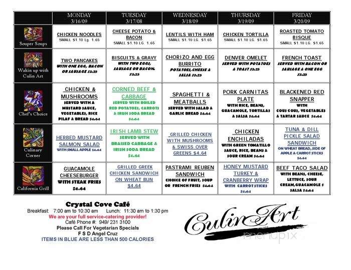 Crystal Cove Cafe - Irvine, CA menu_pic